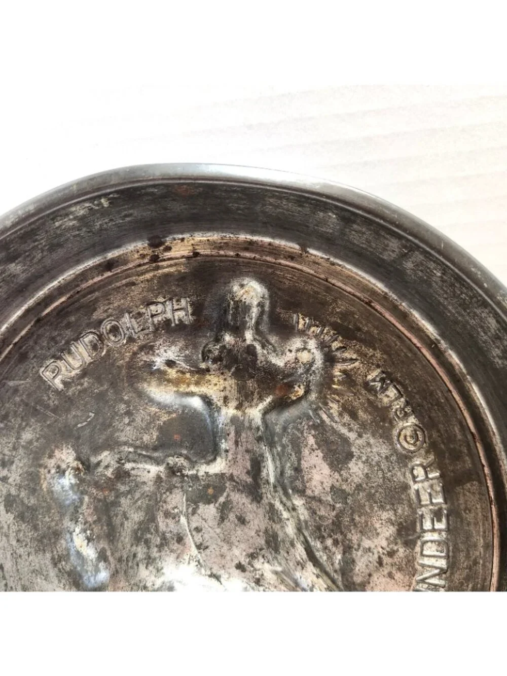 1940’s Christmas Tin Cake Pan Rudolph The Red Nosed Reindeer Baking Mold READ